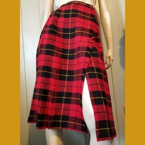 Vintage 70s Schoolgirl Red Plaid Pleated Wrap Skirt